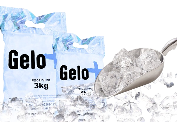 Cubos de gelo em pacotes
